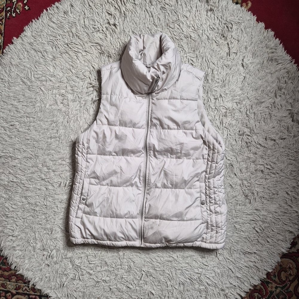 Womens Old Navy Puffer Vest Tan Beige Cream Size Large L Minimalist Contemporary